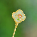 wholesale Pure silver gold-plated and cold enamel New Chinese-style antique cheongsam Hanfu updo accessories hairpin hair stick with step shake and Hetian jade-0-6