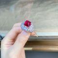 wholesale 925 Sterling Silver Ruby Sugar Loaf Ring Women's Pigeon Blood Red Full Diamond 10X10 Colored Gemstone High Carbon Diamond Fluorescent Pass Pen Ring-0-1