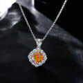 wholesale Metal material: 925 Sterling Silver, 2 Carat Square Padparadscha Red 7*7 Necklace 40+5cm-0-11