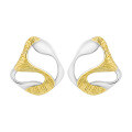 wholesale S925 Sterling Silver Geometric Cut-Out Textured Two-Tone Plated Sweet and Edgy Design Earrings for Women-0-5