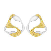 wholesale S925 Sterling Silver Geometric Cut-Out Textured Two-Tone Plated Sweet and Edgy Design Earrings for Women-Platinum + 18K gold [with silicone ear plugs] > 925 silver