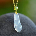 wholesale 925 silver gold-plated certified ice white chalcedony lucky bean pendant with jasper buckle inlaid jade agate necklace gift-0-0