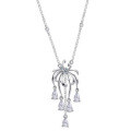 925 Sterling Silver Lace Firework Zircon Fringe Star Pendant Necklace-0-4