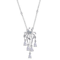 925 Sterling Silver Lace Firework Zircon Fringe Star Pendant Necklace-S925 Sterling Silver + Zircon  925 Silver