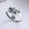 wholesale S925 Sterling Silver Retro Ethnic Lotus Pattern Creative Adjustable Open "Fu" Character Tassel Ring for Women-0-0