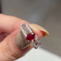 wholesale S925 Silver 6*8mm Oval Pigeon Blood Red Ring, Fashion Minimalist Luxury Personality Ins Trend-0-2
