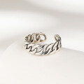 wholesale S925 Sterling Silver Personalized Trendy Vintage Antique Silver Ring Adjustable Unisex Open Ring Cross-Border New Product-0-2