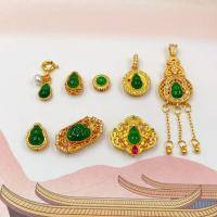 wholesale S925 silver gold-plated natural green jade gourd tassel drop pendant, handcrafted DIY accessory semi-finished product-Emerald Sunflower