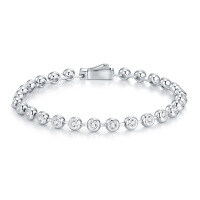 Metal Minimalist Bracelet with 4MM Full-Cut Moissanite Inlay-Moissanite 4.0mm/30 points * 20 beads  16.5cm