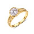 wholesale Gold Plated S925 Silver Moissanite Ring with Round Center Stone, Bezel Setting, Shank Set with Stones, Simple and Versatile Women's Style, Bestseller-0-4