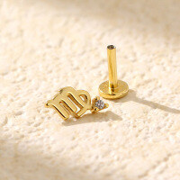 wholesale 925 Sterling Silver Piercing Studs Earrings Twelve Zodiac With Flat Back  For Women-Gold (Virgo)  925 silver (price per piece)