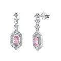 wholesale S925 Sterling Silver Geometric Design Pink Zircon Earrings Women's New High-end Ear Jewelry-0-0