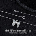 Sterling Silver Bow Minimalist Pendant Necklace, Hypoallergenic Wholesale New Arrival-0-0