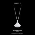 S925 Silver Pendant Necklace with Natural Chalcedony Fan Design-0-4
