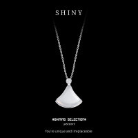 S925 Silver Pendant Necklace with Natural Chalcedony Fan Design-S925 sterling silver + white chalcedony  925 silver