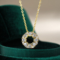 14K Gold Plated 925 Silver Moissanite Round Pendant Necklace-Inlaid with moissanite  925 silver