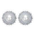 wholesale 925 Silver Floral Pearl Earrings 2023, 12mm Shell Pearl Earrings for Women with Ear Clips-0-4