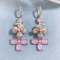 wholesale 925 silver floral pink crystal earrings set with 7*9 pink diamonds, women's stud earrings in sweet style-0-1