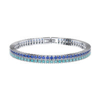 wholesale 925 Sterling Silver Jewelry Tennis Bracelet with Turquoise and Zircon, Cross-border Bestseller-Turquoise + Blue 4A Zircon, Platinum, Width 4.0mm, Length 18cm, Weight approximately 12.45g>925 Silver