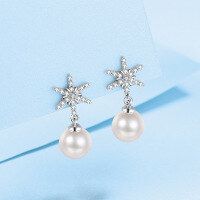 wholesale 925 Silver Hexagram Moissanite Stud Earrings, Simple and Fashionable 5A Freshwater Flawless Hypoallergenic Earrings for Girlfriend-8-9mm pearl 24.6 points moissanite earrings &gt; 925 silver