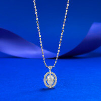 wholesale S925 Silver New 4*6mm Oval Halo Pendant Necklace with Pearl Chain for Cross-Border Xiaohongshu Live Sales-N512 White 925 Silver