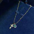 wholesale S925 Sterling Silver Unisex Cross Pendant with Moss Green Inclusions and 18K Gold Plated Chain Factory Direct-0-4