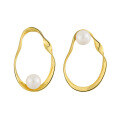 wholesale S925 Sterling Silver Korean Version Minimalist and Elegant Hollow Oval Pearl Inlaid Earrings for Women-0-4
