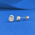wholesale Metal: 925 Sterling Silver Plated with White Gold Style: New Small and Exquisite Single Diamond Round Stud Earrings Set with 50mm Zircon, Versatile Design-0-1