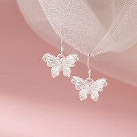 wholesale 990 Sterling Silver Fresh and Sweet Ins Style Niche Design Exquisite Lace Butterfly Ear Hook M06639-Pure silver 990 a pair Pure silver