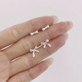 wholesale S925 Sterling Silver Bow Ribbon Ear Studs for Ear Piercing Care, Minimalist and High-End Earrings, Little Red Book Viral Style-0-1