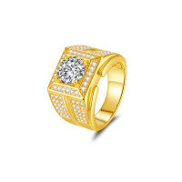 wholesale Gold-plated stylish and elegant 2-carat square full-diamond men's ring, internet-famous cluster-set dazzling starry trendy ring for men-Silver with zircon gold>11