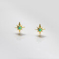 wholesale S925 Sterling Silver Japanese Korean Style Minimalist Luxury Green Opal Eight-Pointed Star Stud Earrings M06055-0-0