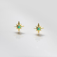wholesale S925 Sterling Silver Japanese Korean Style Minimalist Luxury Green Opal Eight-Pointed Star Stud Earrings M06055-S925 silver pair gold>925 silver