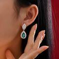 wholesale Metal material first: 2-carat high-carbon diamond earrings with a luxurious and sophisticated feel, featuring water-drop Paraiba gemstones measuring 7*11 from Shipei Jewelry-0-2