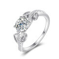 wholesale S925 Sterling Silver Cross-Border New Leaf-Inlaid Moissanite Ring for Women, Fashion-Forward Minimalist Versatile Jewelry Wholesale-0-4
