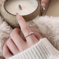 wholesale S925 Sterling Silver Fashion Minimalist Cross-Border Small Bead Simple Circle Cold and Trendy Design Open Adjustable Ring for Women-1390QJ/approx. 2.4g Adjustable opening