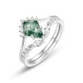 wholesale S925 Sterling Silver Fashionable Light Luxury Jewelry Crown Stackable Set Ring Kite-Shaped Natural Moss Agate Ring High-End Sense-0-5