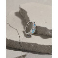 wholesale S925 Sterling Silver Open-Ended Ring with Micro-Paved Zircon, Moonstone, and Textured Finish, Korean Version Ins Niche Design-0-1