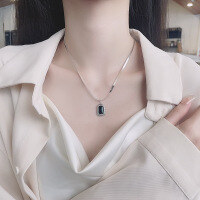 wholesale S925 Sterling Silver Snake Chain Textured Black Square Back Lucky Plate Necklace Light Luxury Design Pendant-494L/approximately 9.1g 925 silver