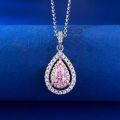 wholesale 925 Silver Necklace with Zhufan New Pear-shaped Pink Diamond 4*7mm Pendant and Inlaid Diamonds, Women's INS Elegant and Fresh Style-0-3