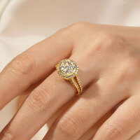 Zirconium Crossed Arms Light Luxury Cocktail Ring, Xiaohongshu Style-Starry Night Round Bag Ring [K Yellow]  US Size 5