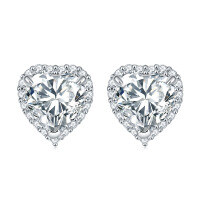 wholesale 925 Silver Heart Zircon Ring, Pure Silver Love Necklace, Ins Style Earrings Women's High-Quality Jewelry Set of Three-Earrings TLED085 925 silver