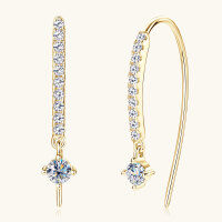 wholesale Silver Metal Material Korean Fashion Moissanite Ear Climber Versatile Trendy Ear Accessories Straight Row Moissanite Ear Drops Wholesale Earrings for Women-Gold 0.2 carat +0.2 carat