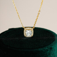 Metal Pendant Necklace with Square Moissanite in Minimalist Design-Set with 1CT high-carbon diamonds  925 silver
