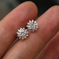 S925 Silver Sunflower Earrings with Moissanite, Simple Bridal Gifts-50 points (D color moissanite)  925 silver