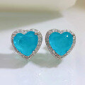 wholesale Metal material simulation Paraiba heart 8*8 earrings, colored gemstone emerald heart ear studs, cross-border e-commerce jewelry, small and fresh style-0-5