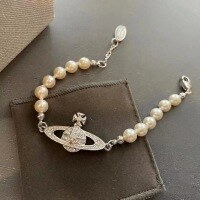 wholesale 925 Silver Plated with Alloy Saturn Pearl Necklace, Alloy Saturn Pearl Bracelet, European and American Style Saturn Earrings-xb1310-Planet Pearl Bracelet