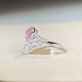 wholesale 925 Sterling Silver V-Shaped Ring with Pink Diamond Teardrop and Marquise Wheat Design, Versatile Instagram Style, TikTok Live Hot Seller-0-3