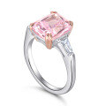 wholesale 925 Silver European and American Cross-Border 4-Carat High-Carbon Square Diamond Women's Ring Pink Frosted Ice Flower Ring for Women Light Luxury High-End Feel-0-4