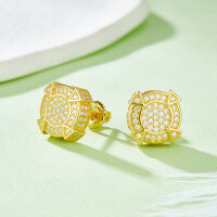 wholesale S925 sterling silver inlaid with moissanite small hip-hop full diamond earrings, trendy fashion European and American earrings for men-Men's Moissanite Earrings (Silver)